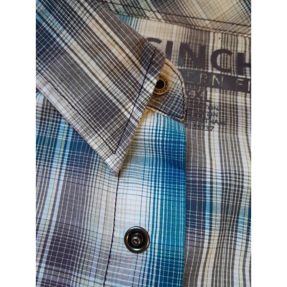 Cinch Mens XXL Modern Fit Western Shirt Teal Gray Plaid Saw Tooth Pockets -Snaps - Picture 10 of 12